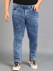 Plus Men's Blue Slim Fit Washed Jeans Stretchable