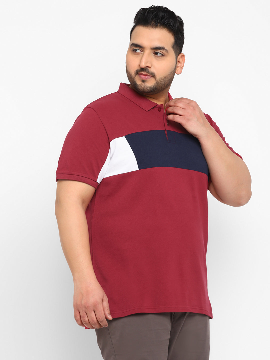 Plus Men's Maroon, Yellow, White Colour-Block Regular Fit Half Sleeve Cotton Polo T-Shirt