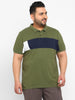 Plus Men's Olive, Navy Blue, White Colour-Block Regular Fit Half Sleeve Cotton Polo T-Shirt