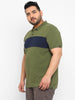 Plus Men's Olive, Navy Blue, White Colour-Block Regular Fit Half Sleeve Cotton Polo T-Shirt