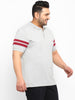 Plus Men's Grey Melange, Maroon Colour-Block Regular Fit Half Sleeve Cotton Polo T-Shirt