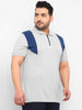 Plus Men's White, Grey Melange, Dark Blue Colour-Block Regular Fit Half Sleeve Cotton Polo T-Shirt