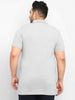 Plus Men's White, Grey Melange, Dark Blue Colour-Block Regular Fit Half Sleeve Cotton Polo T-Shirt