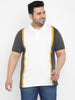 Plus Men's White, Anthra Melange, Gold Colour-Block Regular Fit Half Sleeve Cotton Polo T-Shirt