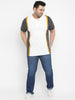 Plus Men's White, Anthra Melange, Gold Colour-Block Regular Fit Half Sleeve Cotton Polo T-Shirt