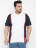 Plus Men's White, Navy Blue, Red Colour-Block Regular Fit Half Sleeve Cotton Polo T-Shirt