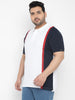 Plus Men's White, Navy Blue, Red Colour-Block Regular Fit Half Sleeve Cotton Polo T-Shirt