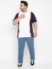 Plus Men's White, Navy Blue, Red Colour-Block Regular Fit Half Sleeve Cotton Polo T-Shirt