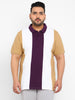 Plus Men's Off White, Purple, Khaki Colour-Block Regular Fit Half Sleeve Cotton Polo T-Shirt