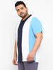 Plus Men's White, Navy Blue, Sky Blue Colour-Block Regular Fit Half Sleeve Cotton Polo T-Shirt