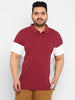 Plus Men's Maroon, White, Grey Melange Colour-Block Regular Fit Half Sleeve Cotton Polo T-Shirt