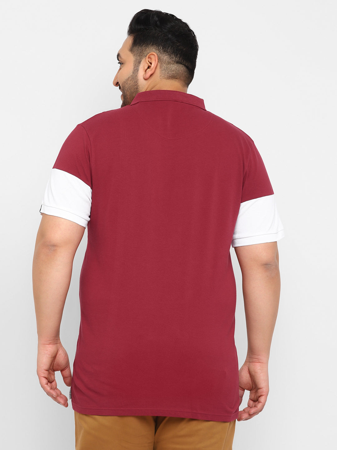 Plus Men's Maroon, White, Grey Melange Colour-Block Regular Fit Half Sleeve Cotton Polo T-Shirt