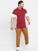 Plus Men's Maroon, White, Grey Melange Colour-Block Regular Fit Half Sleeve Cotton Polo T-Shirt