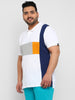 Plus Men's White, Grey Melange, Dark Blue Colour-Block Regular Fit Half Sleeve Cotton Polo T-Shirt