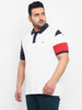 Plus Men's White, Navy Blue, Red Colour-Block Regular Fit Half Sleeve Cotton Polo T-Shirt