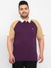 Plus Men's Purple, White, Khaki Colour-Block Regular Fit Half Sleeve Cotton Polo T-Shirt