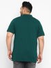 Plus Men's Green Colour-Block Regular Fit Half Sleeve Cotton Polo T-Shirt