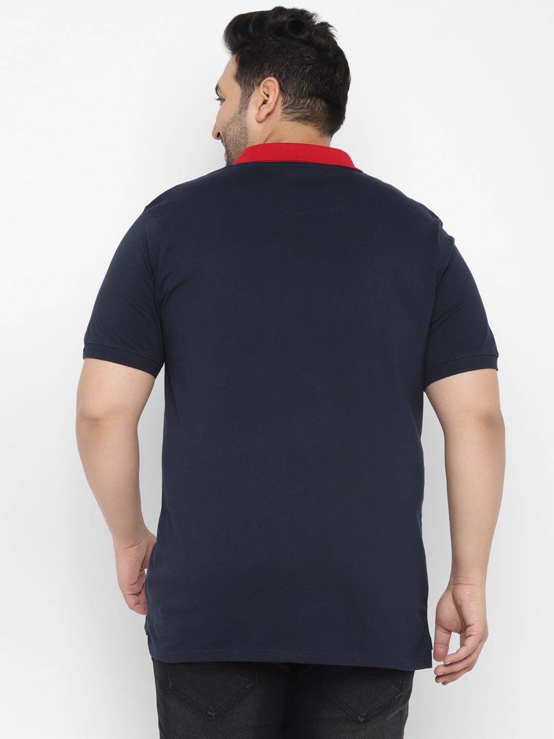 Plus Men's Navy Blue, Red, White Colour-Block Regular Fit Half Sleeve Cotton Polo T-Shirt