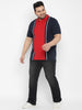 Plus Men's Navy Blue, Red, White Colour-Block Regular Fit Half Sleeve Cotton Polo T-Shirt