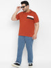 Plus Men's Orange Colour-Block Regular Fit Half Sleeve Cotton Polo T-Shirt