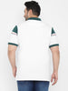 Plus Men's White, Green Colour-Block Regular Fit Half Sleeve Cotton Polo T-Shirt