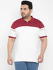 Plus Men's White, Maroon Colour-Block Regular Fit Half Sleeve Cotton Polo T-Shirt