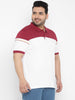 Plus Men's White, Maroon Colour-Block Regular Fit Half Sleeve Cotton Polo T-Shirt