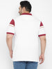 Plus Men's White, Maroon Colour-Block Regular Fit Half Sleeve Cotton Polo T-Shirt