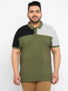 Plus Men's Olive, Black, Grey Melange Colour-Block Regular Fit Half Sleeve Cotton Polo T-Shirt