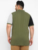 Plus Men's Olive, Black, Grey Melange Colour-Block Regular Fit Half Sleeve Cotton Polo T-Shirt