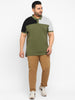 Plus Men's Olive, Black, Grey Melange Colour-Block Regular Fit Half Sleeve Cotton Polo T-Shirt