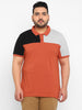 Plus Men's Orange, Black, Grey Melenge Colour-Block Regular Fit Half Sleeve Cotton Polo T-Shirt