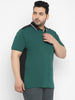 Plus Men's Green, Black Colour-Block Regular Fit Half Sleeve Cotton Polo T-Shirt