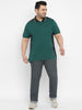 Plus Men's Green, Black Colour-Block Regular Fit Half Sleeve Cotton Polo T-Shirt