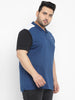 Plus Men's Dark Blue, Black Colour-Block Regular Fit Half Sleeve Cotton Polo T-Shirt