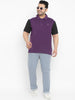 Plus Men's Purple, Black Colour-Block Regular Fit Half Sleeve Cotton Polo T-Shirt