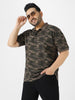 Plus Men's Green Military Camouflage Printed Regular Fit Cotton Polo T-Shirt