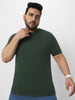 Plus Men's Dark Green Solid Regular Fit Round Neck Cotton T-Shirt