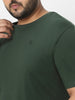 Plus Men's Dark Green Solid Regular Fit Round Neck Cotton T-Shirt