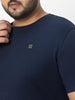 Plus Men's Navy Blue Solid Regular Fit Round Neck Cotton T-Shirt