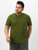 Plus Men's Olive Green Solid Regular Fit Round Neck Cotton T-Shirt