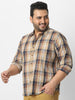 Plus Men's Beige Cotton Full Sleeve Regular Fit Casual Checkered Shirt