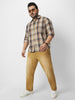 Plus Men's Beige Cotton Full Sleeve Regular Fit Casual Checkered Shirt