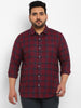 Plus Men's Red Cotton Full Sleeve Regular Fit Casual Checkered Shirt