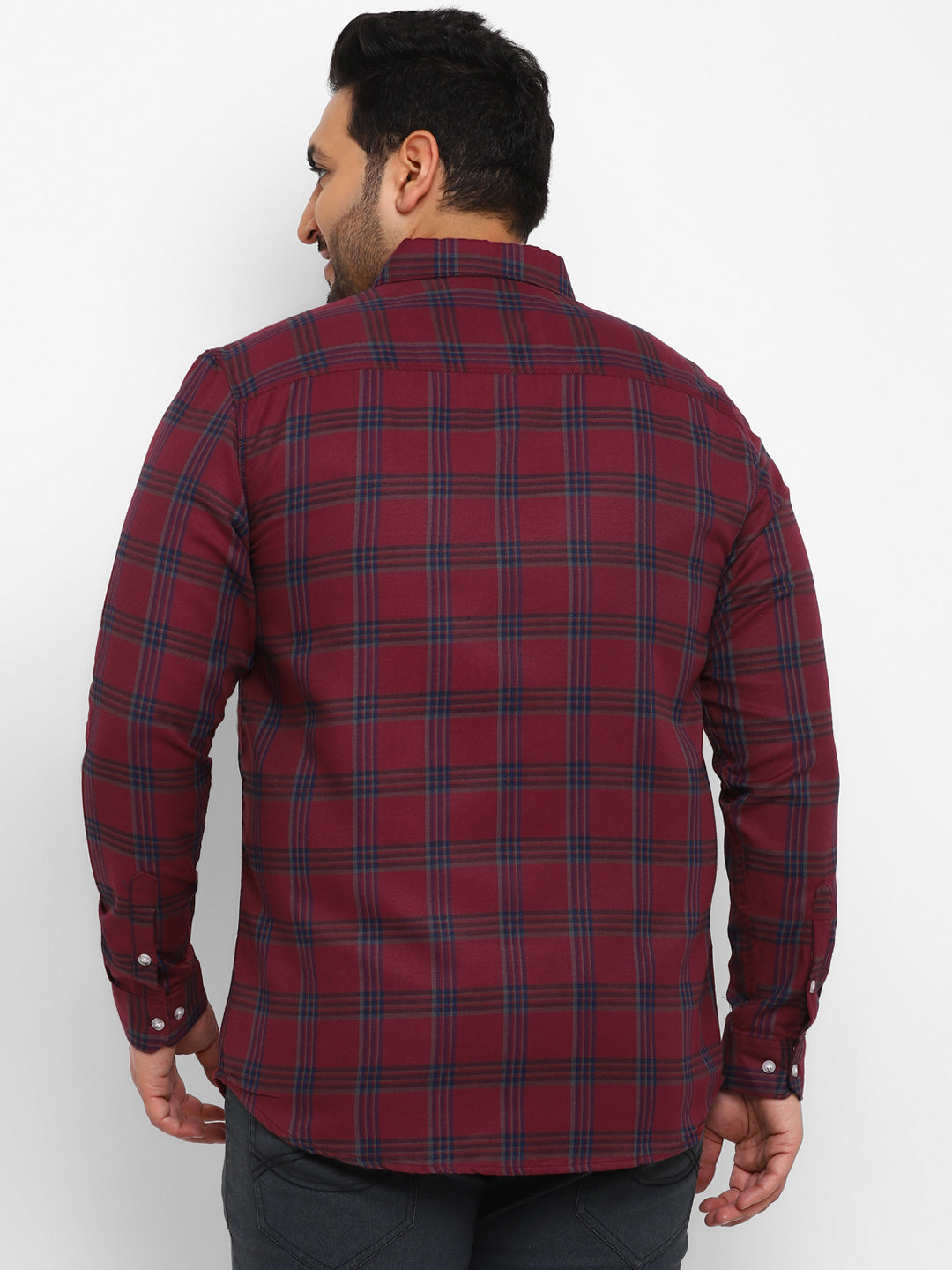 Plus Men's Red Cotton Full Sleeve Regular Fit Casual Checkered Shirt