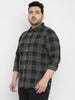 Plus Men's Green Cotton Full Sleeve Regular Fit Casual Checkered Shirt