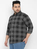 Plus Men's Grey Cotton Full Sleeve Regular Fit Casual Checkered Shirt