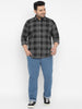 Plus Men's Grey Cotton Full Sleeve Regular Fit Casual Checkered Shirt