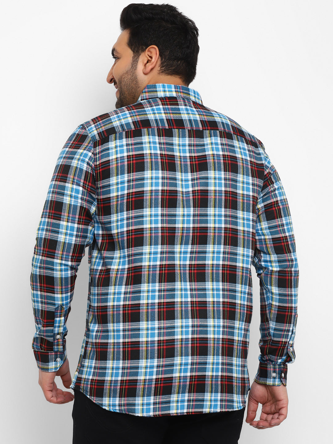 Plus Men's Blue Cotton Full Sleeve Regular Fit Casual Checkered Shirt