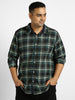 Plus Men's Green Cotton Full Sleeve Regular Fit Casual Checkered Shirt with Hooded Neck